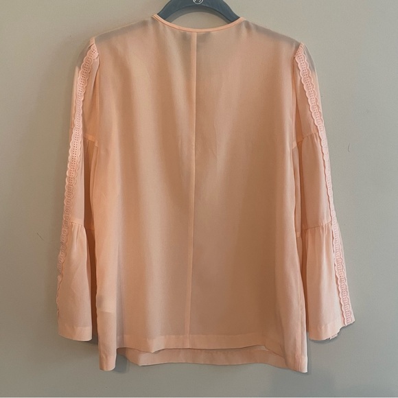 J. CREW 100% Silk Embroidered Bell Sleeve Blouse - Blush Pink Size 2 - Picture 8 of 12